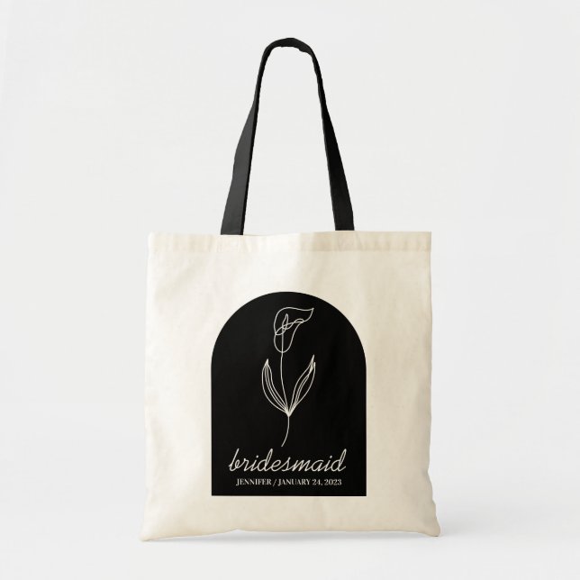 Tote Bag Simple Black Classical Botanical Lily Bridesmaid (Devant)