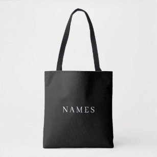 Tote Bag Simple Black Custom Ajouter Votre Nom Élégant