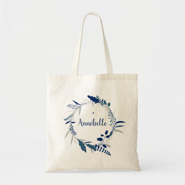 Tote Bag Simple Blue Winter Wedding Wreath Personnaliser (Devant)