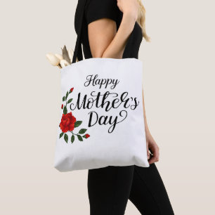 Tote Bag Simple Bonne Fête des Mères Floral Calligraphie