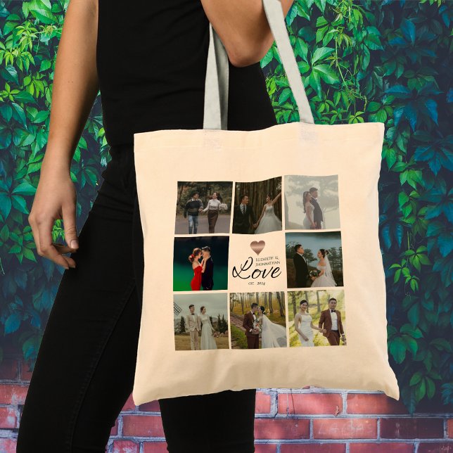 Tote Bag Simple Chic Photo Collage Grille Amour Heart Keeps (Créateur téléchargé)