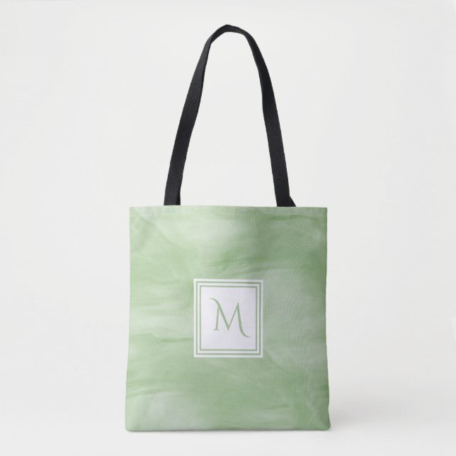 Tote Bag Simple clair vert subtil marbre moderne Monogramme (Devant)