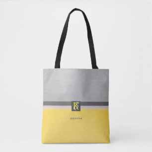 Tote Bag Simple deux tons jaune et gris Initiales Monogramm