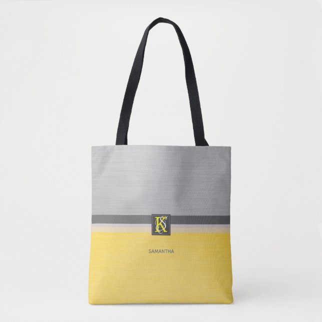 Tote Bag Simple deux tons jaune et gris Initiales Monogramm (Devant)