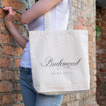 Tote Bag Simple Élégant Script noir & blanc Bridesmaid<br><div class="desc">If you need any further customization please feel free to message me on yellowfebstudio@gmail.com</div>