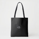 Tote Bag Simple Faveur Bridesmaid Monogramme noir<br><div class="desc">Monogramme Fourre-tout.  Un cadeau de servante.  faveur.  Arrière - plan noir.  monogramme gris.</div>