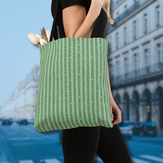 Tote Bag Simple Forest Green Glitter Style Vertical Stripes (Créateur téléchargé)