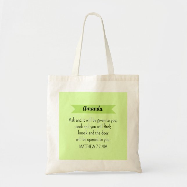 Tote Bag Simple Lime Vert Demander Dieu Bible Verse Chrétie (Devant)