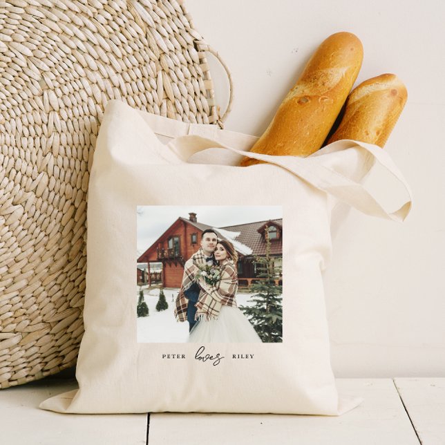 Tote Bag Simple Love Script Personnalisé Couple Photo (Créateur téléchargé)