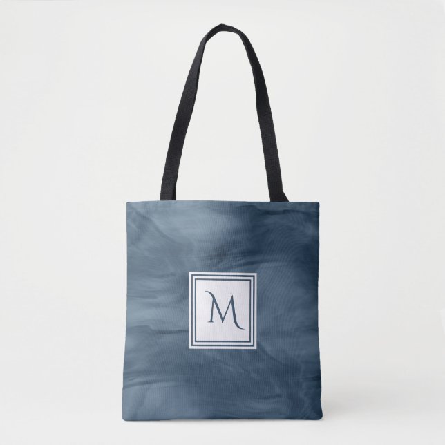 Tote Bag Simple Marine Bleu Marbre subtil Monogramme modern (Devant)