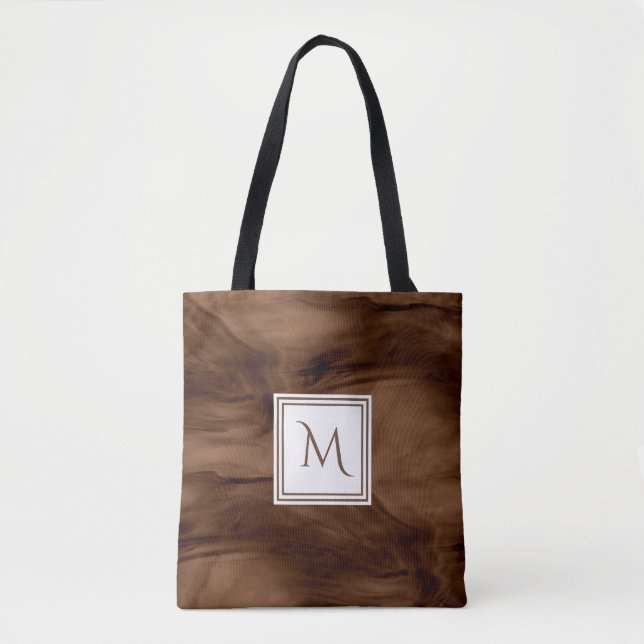 Tote Bag Simple Marron Foncé Marbre Subtil Monogramme Moder (Devant)