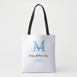 Tote Bag simple minimum jour mère bleu monogramme rose nom