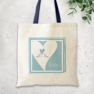 Tote Bag Simple Modern Oiseaux en amour Cœur Bleu Clair