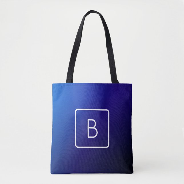 Tote Bag Simple moderne bleu foncé Ombre dégradé et monogra (Devant)