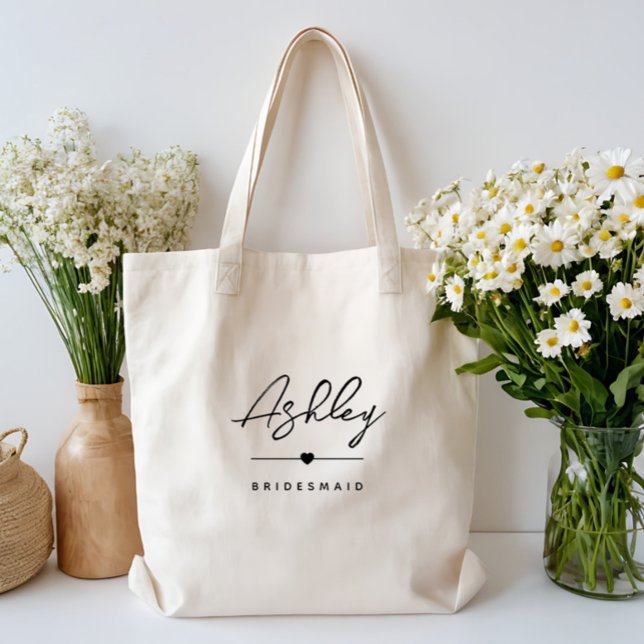 Tote Bag Simple Moderne Élégant Nom Personnalisé de Demoise (simple elegant personalized bridesmaid totebag)