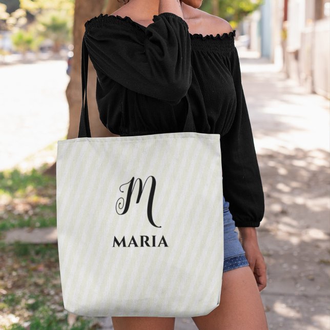 Tote Bag Simple Monogramme Gold Stried Custom (Simple monogram gold striped tote bag)