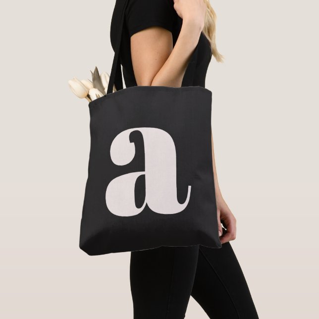 Tote Bag Simple Monogramme Initial Retro Gras Noir et Blanc (De près)
