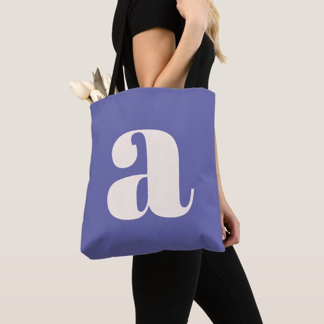 Tote Bag Simple Monogramme Initial Retro Violet Gras Tendan (De près)