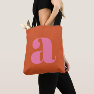 Tote Bag Simple Monogramme Initiale Bohème Rose Orange Gras