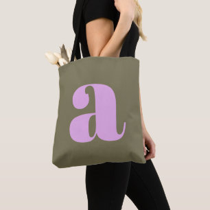 Tote Bag Simple Monogramme Initiale Rétro Gras Olive et Lil