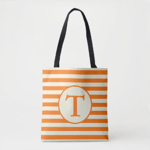Tote Bag Simple Monogramme rayé beige et orange