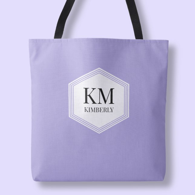 Tote Bag Simple Monogramme Violet Moderne Nom Personnalisé (Simple Purple Monogram Modern Personalized Name Tote Bag)
