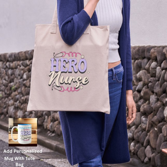 Tote Bag Simple Nurse Héros Typographie Rose & Violet (Add Personalized Mughttps://www.zazzle.com/cute_gratitude_nurse_blues_typography_personalize_two_ton)