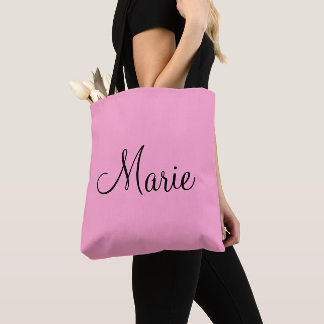 Tote Bag simple rose légère ajouter votre nom girly  (De près)