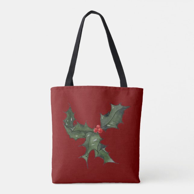Tote Bag Simple Rouge Profond & Vert Nommé Aquarelle Holly  (Dos)