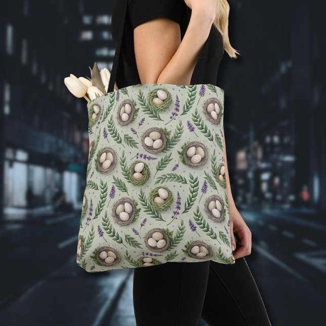 Tote Bag Simple Sage Green Easter Eggs Lavender Nest (Créateur téléchargé)