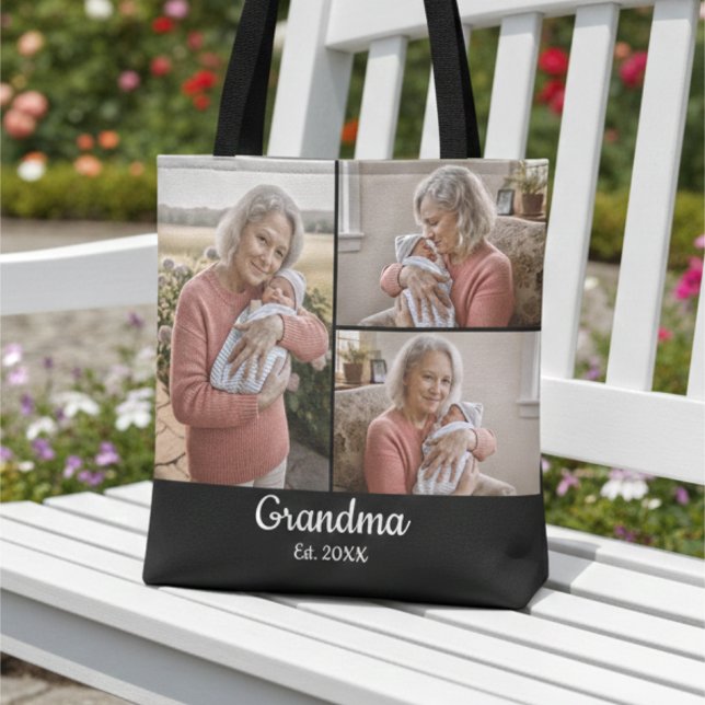 Tote Bag Simple Script Grand-mère Établie 3 Photo Année (Créateur téléchargé)