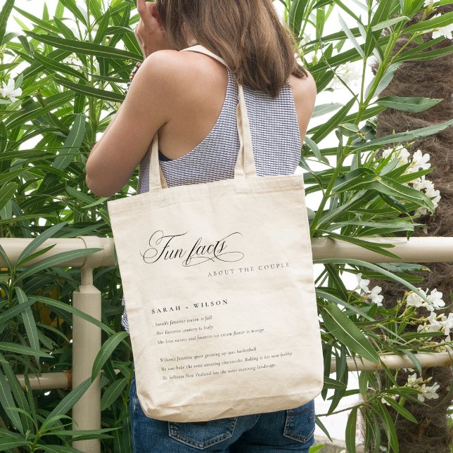 Tote Bag Simple Script noir blanc Mariage faits amusants (Créateur téléchargé)