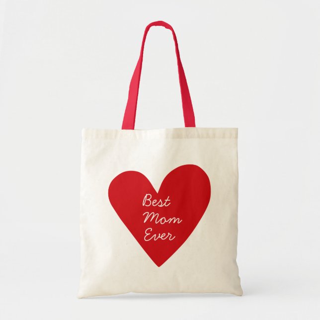 Tote Bag Simple Script Red Heart Best Mom Ever Mothers Day (Devant)