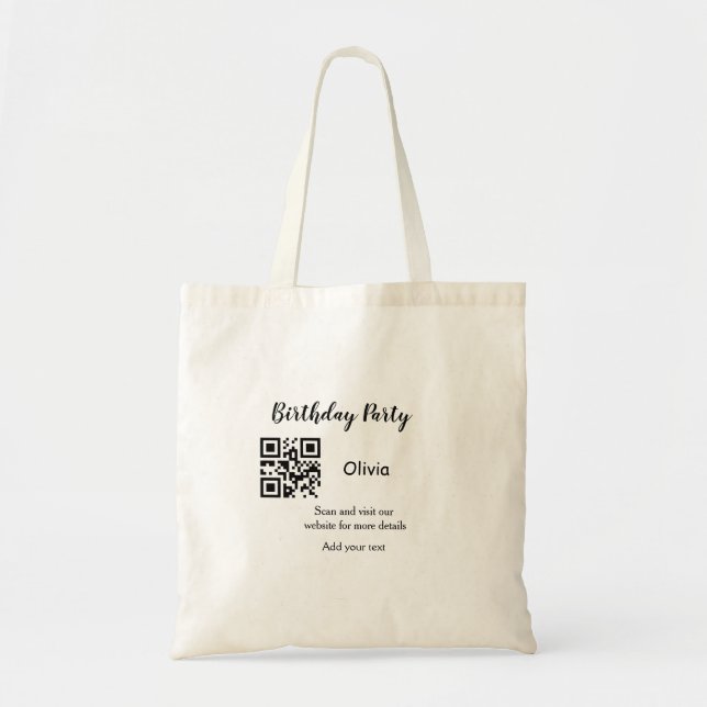 Tote Bag Simple site de fête d'anniversaire code-barres QR  (Devant)