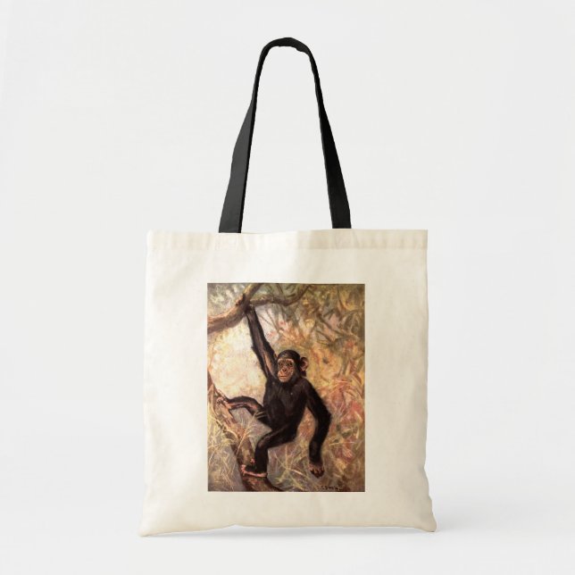 Tote Bag Singe chimpanzé par CE Swan, Animaux sauvages Vint (Devant)