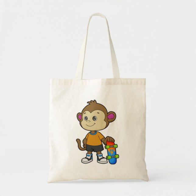 Tote Bag Singe comme patineur avec skateboard (Devant)