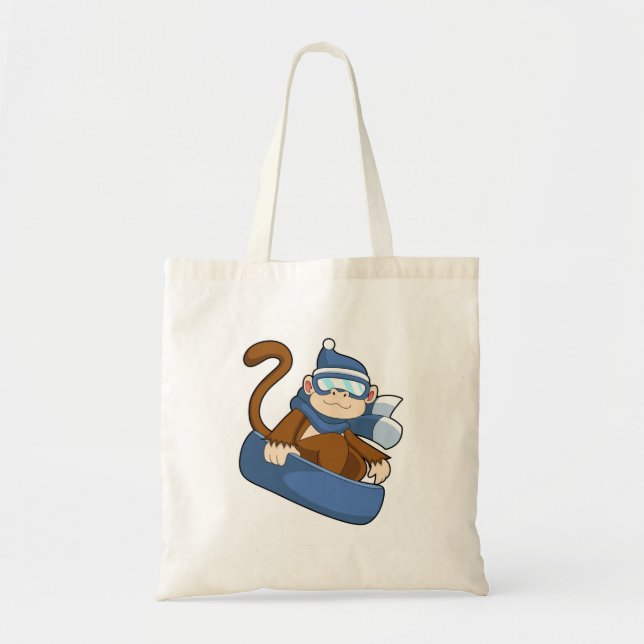 Tote Bag Singe comme Snowboardeur avec Sonowboard.PNG (Devant)