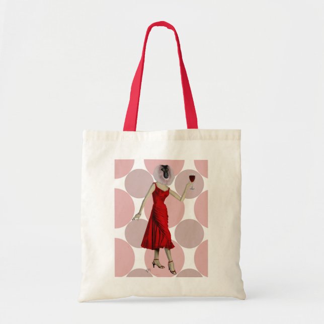 Tote Bag Singe en Robe Rouge avec vin (Devant)