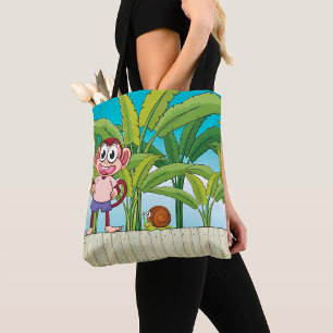 Tote Bag Singe et escargot dans une scène de jungle tropica