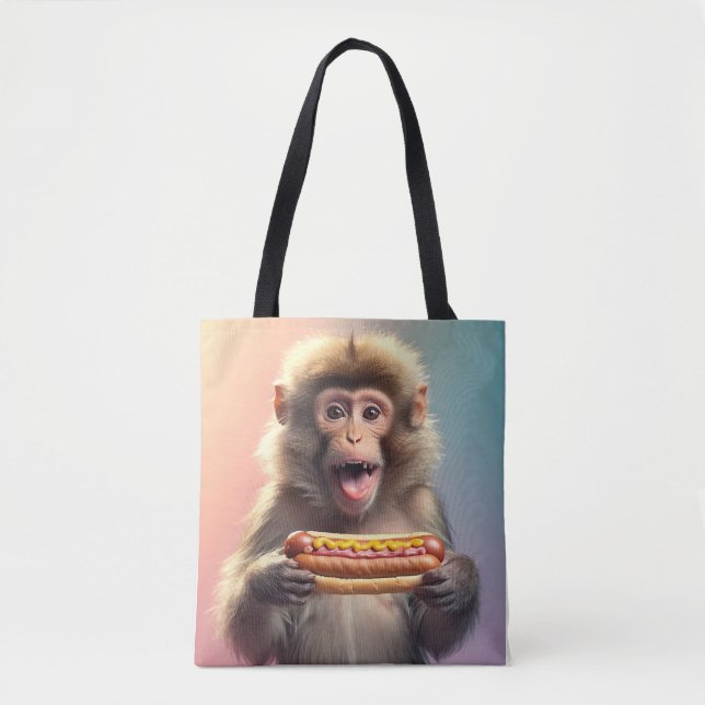 Tote Bag Singe mignon Avec Hotdog (Devant)