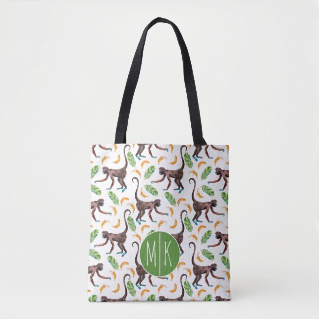 Tote Bag Singes doux jonglant le monogramme des bananes | (Devant)