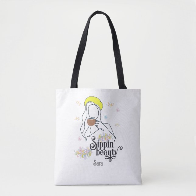 Tote Bag Sippin' Beauté mignonne Aesthétique tendance Louve (Devant)