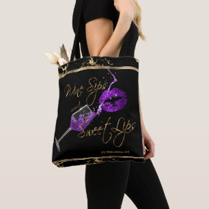 Tote Bag Sips de vin et lèvres pourpres sucrées - Marbre
