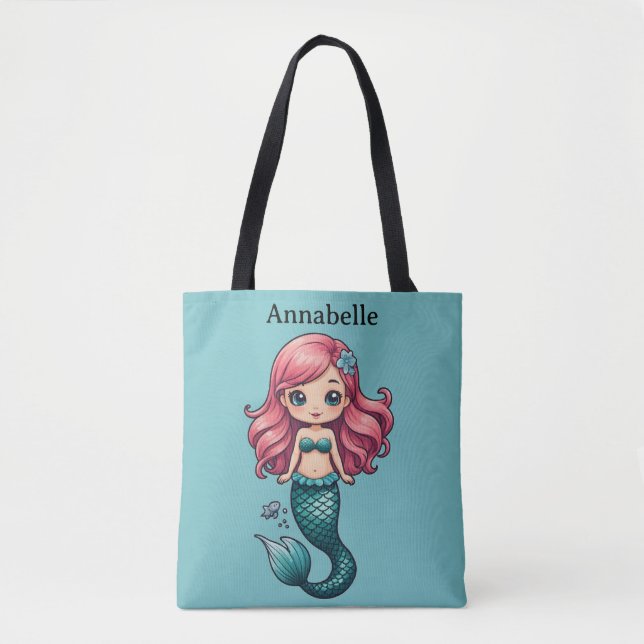 Tote Bag Sirène avec cheveux rouges Personnaliser (Devant)