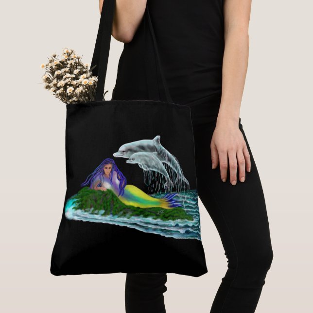 Tote Bag Sirène avec dauphins (De près)