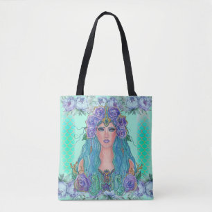 Tote Bag Sirène avec fleurs art par Renee Lavoie