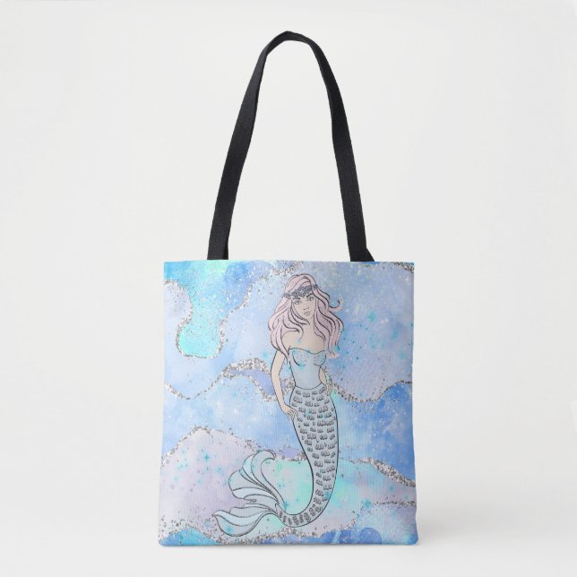 Tote Bag Sirène Belle Océan Bleu Parties scintillant Turquo (Devant)
