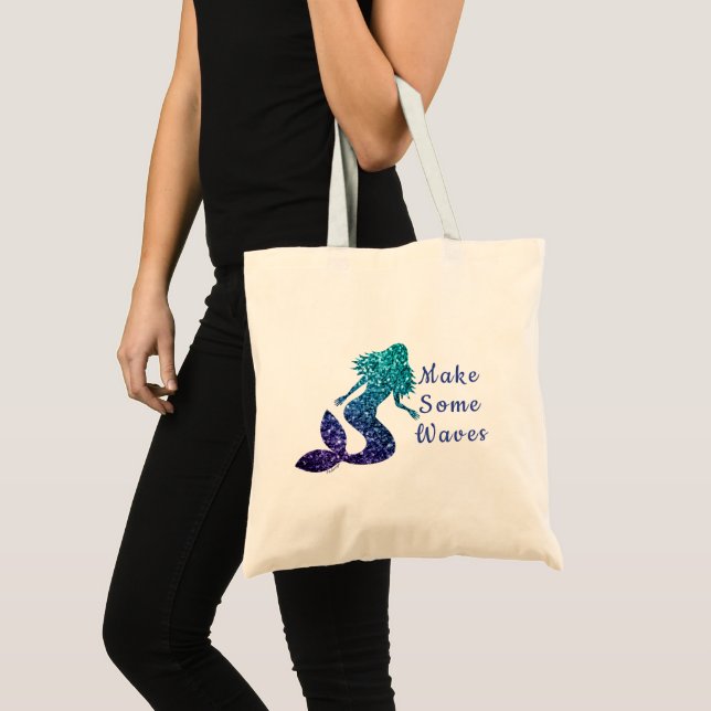 Tote Bag Sirène bleu aqua ombré Étincelles Faites des vague (Devant (produit))