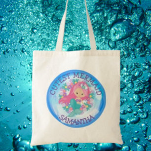 Tote Bag Sirène coupée sous la mer avec fleurs