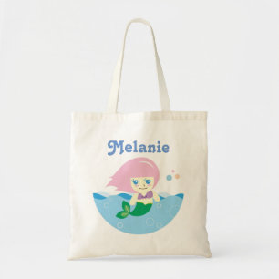Tote Bag Sirène mignonne avec les cheveux roses